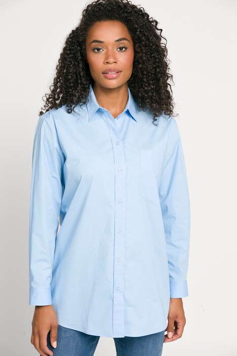 Bluse, Longform, Hemdkragen, Brusttasche, Langarm,