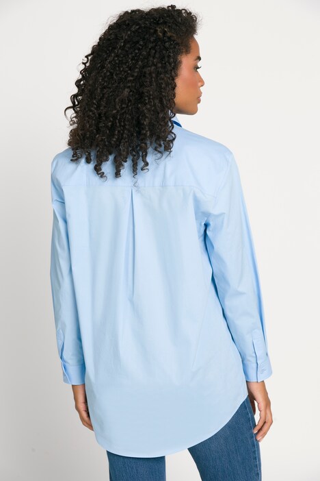 Bluse, Longform, Hemdkragen, Brusttasche, Langarm,