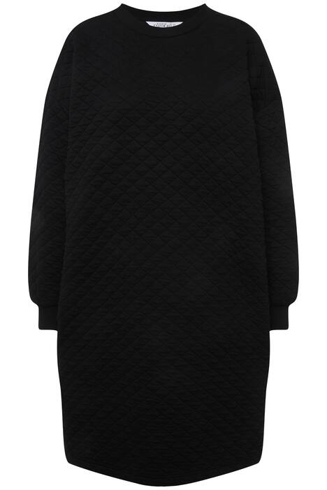 Teplákové midi šaty, oversize, diamantové prošívání, kulatý výstřih, dlouhé rukávy
