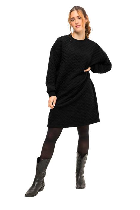 Teplákové midi šaty, oversize, diamantové prošívání, kulatý výstřih, dlouhé rukávy