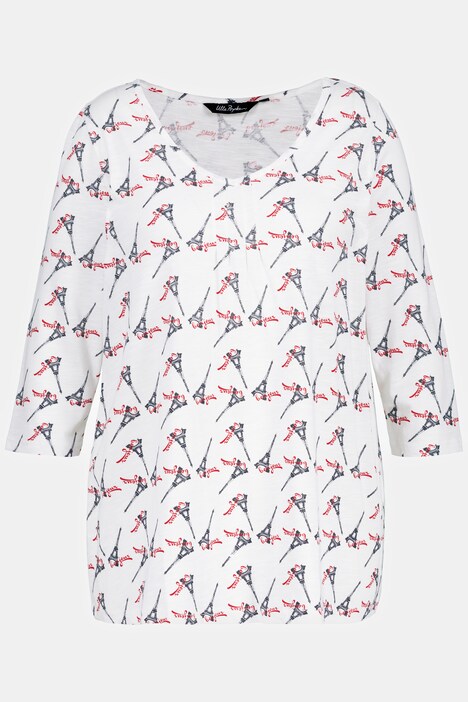 Shirt, Eiffelturm, A-Linie, V-Ausschnitt, 3/4-Arm