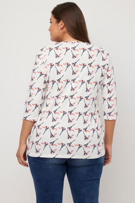 Shirt, Eiffelturm, A-Linie, V-Ausschnitt, 3/4-Arm