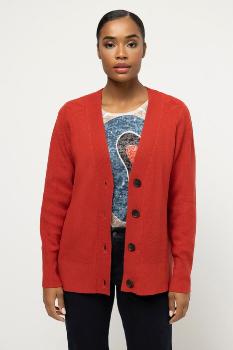 Strickjacke, Patentstrick, V-Ausschnitt, Langarm