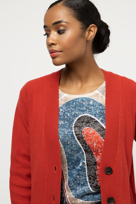 Strickjacke, Patentstrick, V-Ausschnitt, Langarm