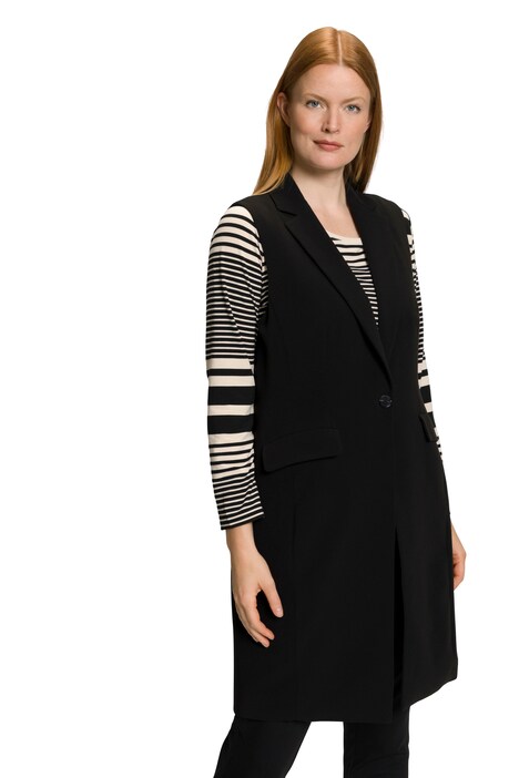 Blejzrová vesta, klopový límec, dlouhý model, zadní rozparek