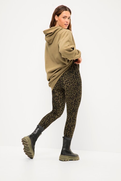 Leggings, høyt liv, leotrykk, jersey, elastisk linning