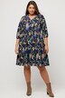 Robe tunique, paon, ligne trapèze, col en V, manches 3/4