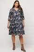 Robe tunique, paon, ligne trapèze, col en V, manches 3/4