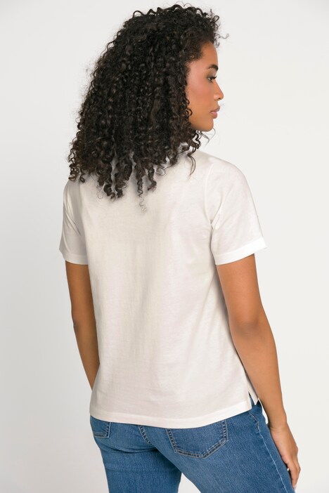 T-Shirt, Basic Fit, Statement, Blüten Motiv, Rundhals, Halbarm
