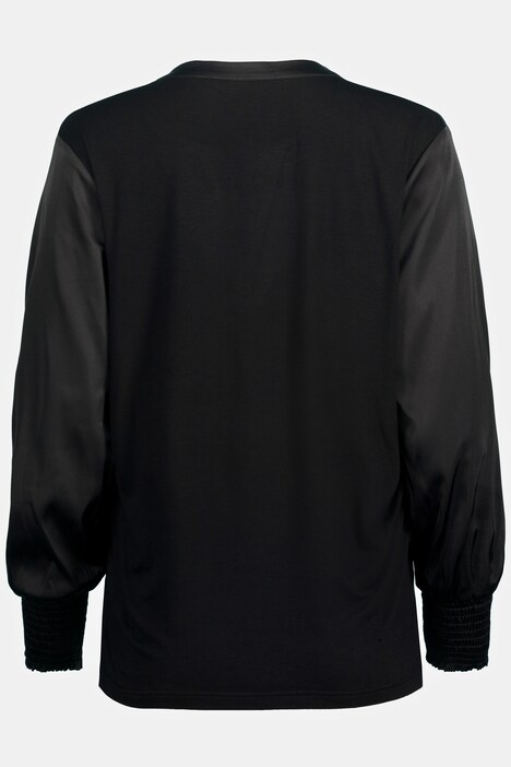 Bluse, Satin, Tunika-Ausschnitt, Jersey-Rücken, Langarm