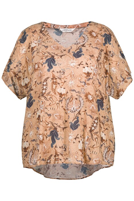 Halenkové tričko, výstřih do V, krátké rukávy, oversize, Paisley potisk