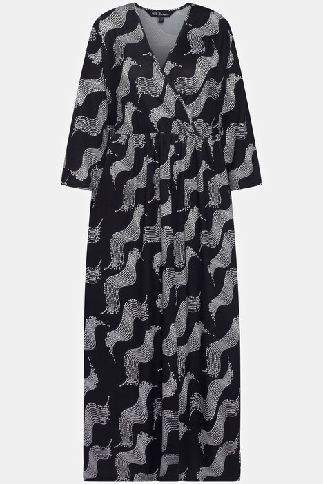 Midi-jurk, stippen, wikkellook, V-hals, 3/4-mouwen