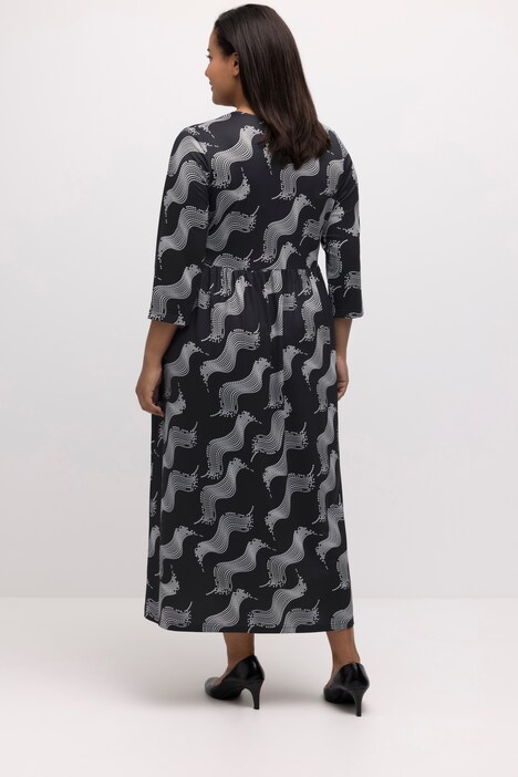 Midi-jurk, stippen, wikkellook, V-hals, 3/4-mouwen