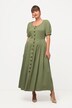 Robe midi, Imitation jean, col rond, manches courtes bouffantes, Tencel