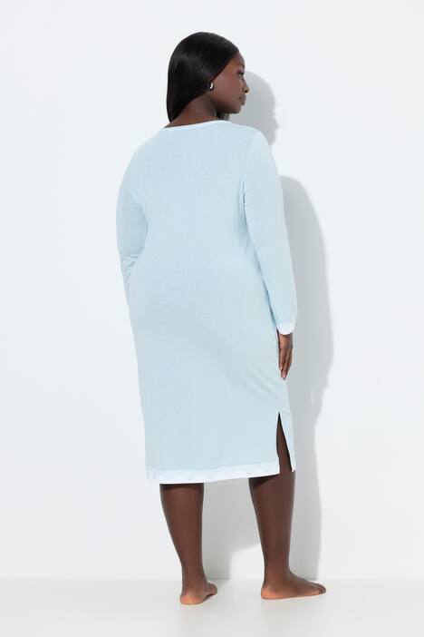 Camicia da notte dal taglio oversize con pizzo, scollo rotondo e maniche lunghe
