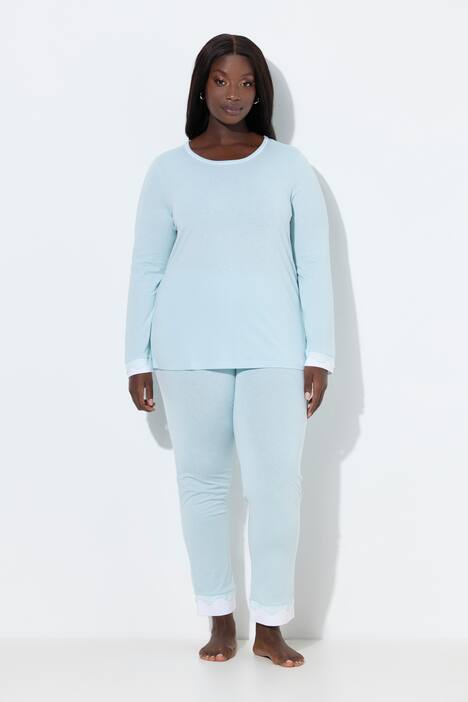 Pyjama, kant, ronde hals, lange mouwen