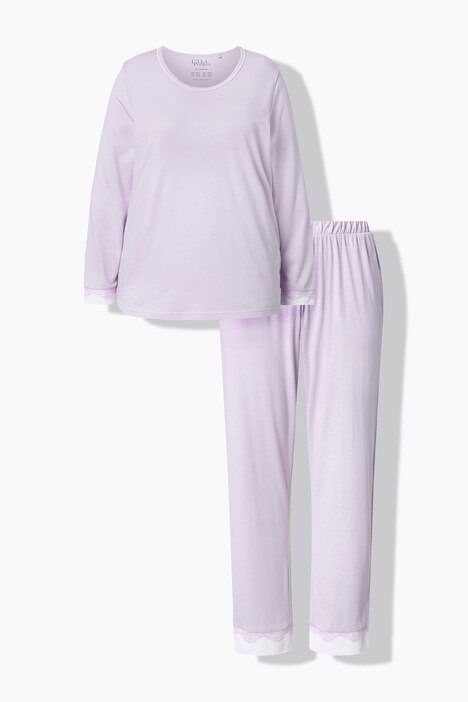 Pyjama, pitsiä, pyöreä pääntie, pitkät hihat