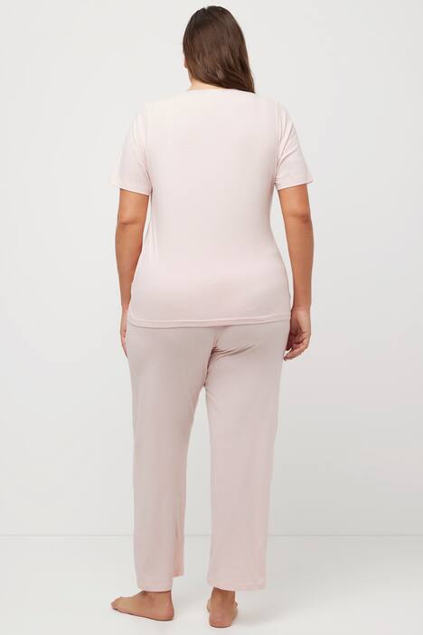 Pyjama, col tunisien, passepoil en satin, manches 3/4