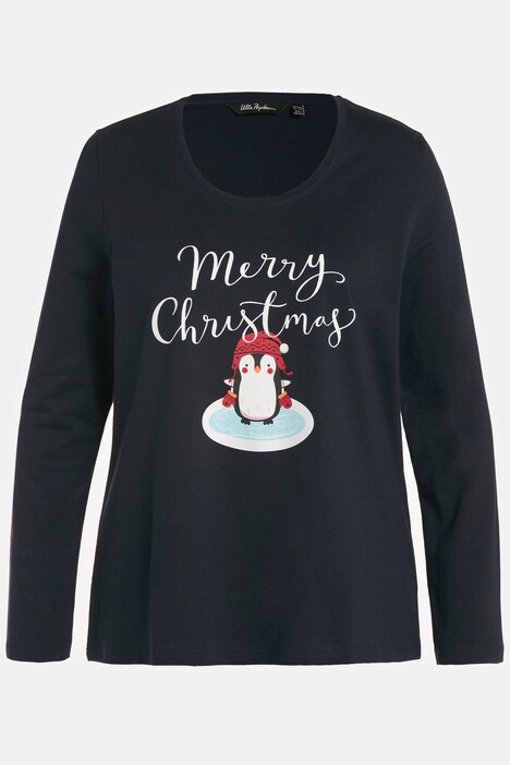 Maglia con pinguino natalizio, scollo a girocollo e maniche lunghe