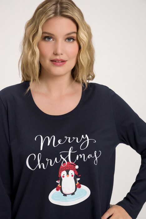 Maglia con pinguino natalizio, scollo a girocollo e maniche lunghe
