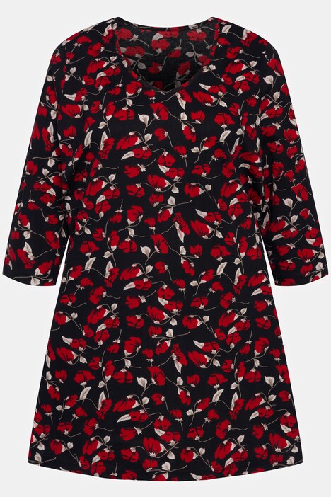 Camiseta larga, estampado pequeño, cuello en V, mangas 3/4