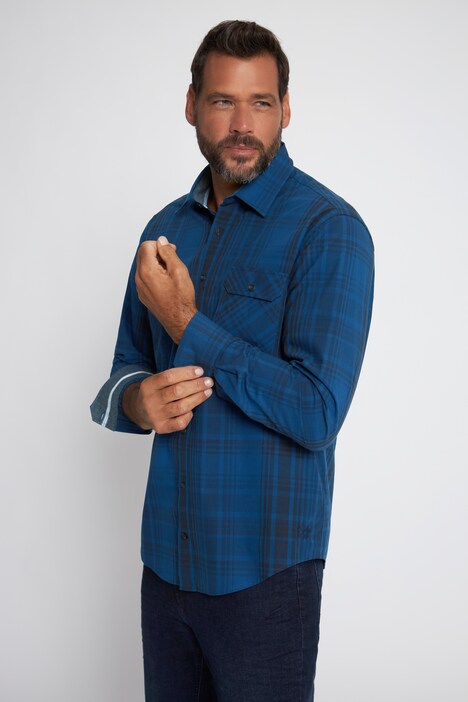 geruit overhemd, lanbge mouwen, kentkraag, modern fit