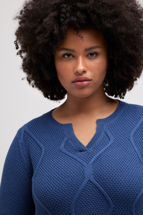 Pull, motif tressé, col tunisien, manches longues