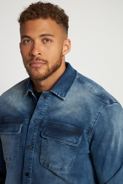 Camicia di jeans da indossare sopra altri indumenti con maniche lunghe e colletto ad apertura inglese, fino alla tg. 8XL
