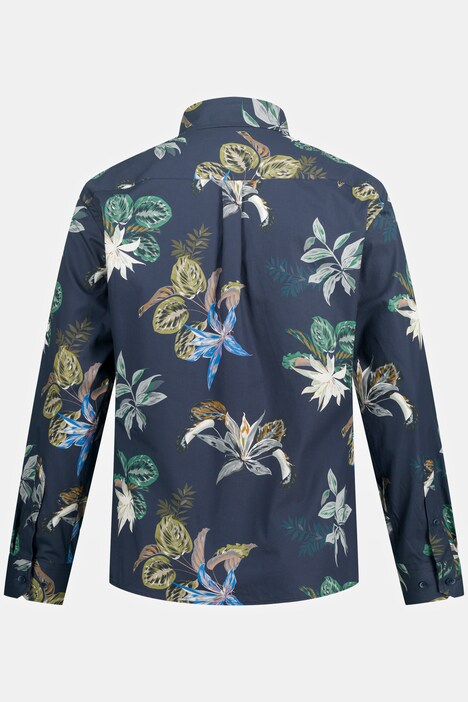 geruit overhemd, lange mouwen, gebloemde print, buttondown kraag, modern fit