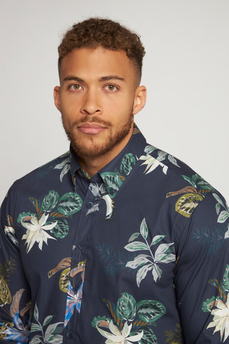 geruit overhemd, lange mouwen, gebloemde print, buttondown kraag, modern fit