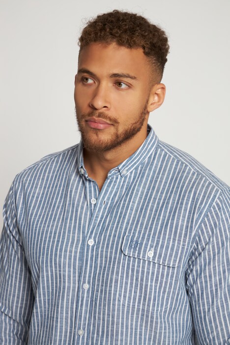 Chemise, manches longues, toile de lin, mini col boutonné, coupe Modern Fit, jusqu'au 8 XL