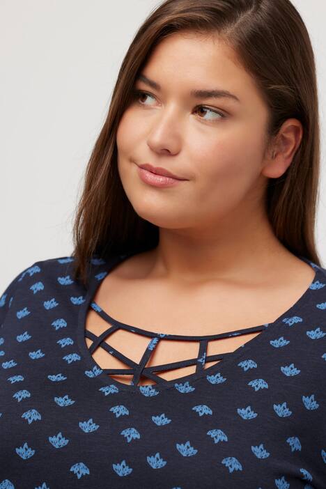 T-Shirt, Zierbänder, A-Linie, V-Ausschnitt, 3/4-Arm