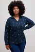 Jersey-bluse, broderi, elastisk søm, skjortekrave, langærmet