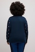 Jersey-bluse, broderi, elastisk søm, skjortekrave, langærmet