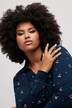Jersey-bluse, broderi, elastisk søm, skjortekrave, langærmet