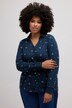 Jersey-bluse, broderi, elastisk søm, skjortekrave, langærmet