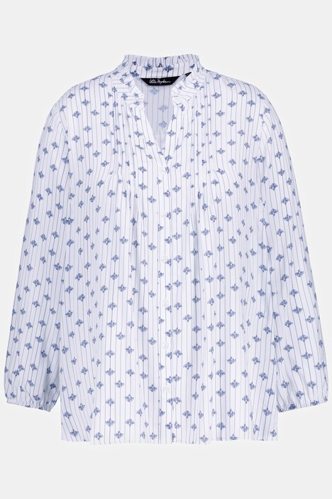 Bluse, Streifen, A-Linie, Rundhals, Biesen, Langarm