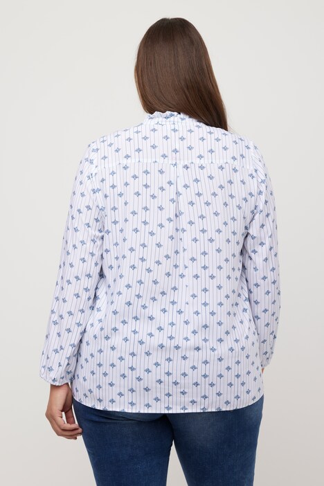 Bluse, Streifen, A-Linie, Rundhals, Biesen, Langarm