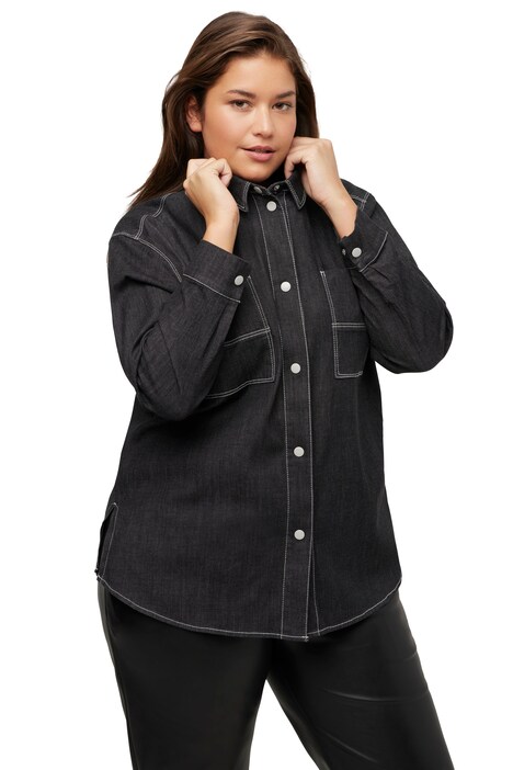 Džínová halenka, ozdobné švy, oversize, límeček, dlouhé rukávy