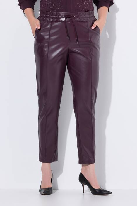 7/8-broek, leerlook, plooien, elastische tailleband