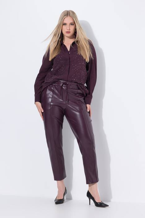 7/8-broek, leerlook, plooien, elastische tailleband