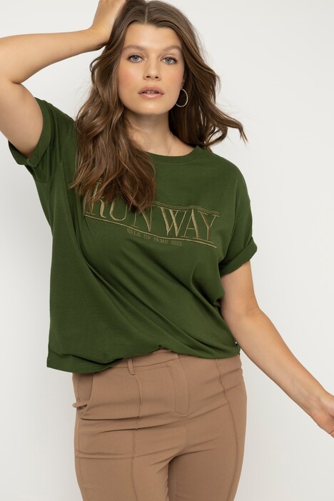 T-shirt, oversized, Runway stiksel, ronde hals, lange mouwen