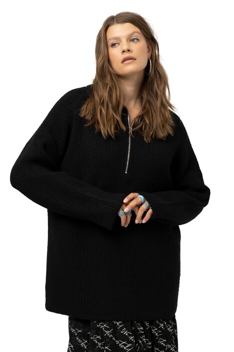Troyer, oversize, žebrovaný úplet, dlouhé rukávy, zip