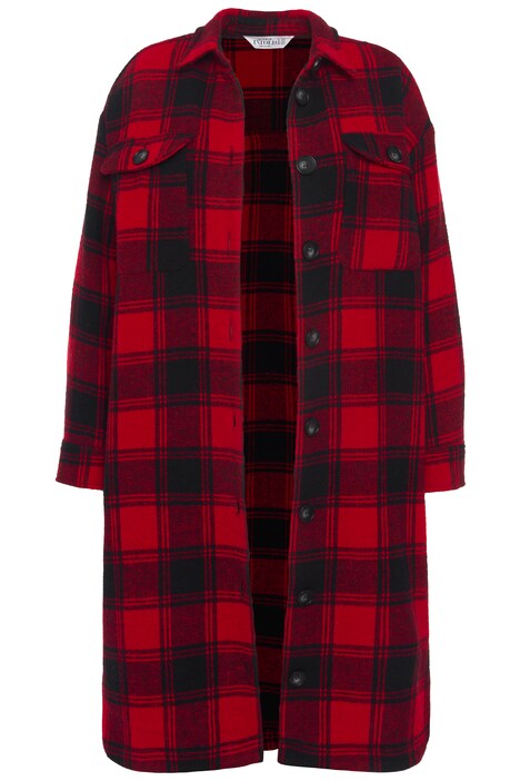 Košilová bunda, oversize, dlouhý střih, kostkovaný vzor, knoflíková léga