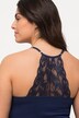 Canottiera aderente con pizzo, spalline incrociate sul retro e scollo a V