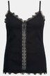Top aderente in jersey a costine con pizzo e spalline sottili
