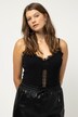 Top aderente in jersey a costine con pizzo e spalline sottili