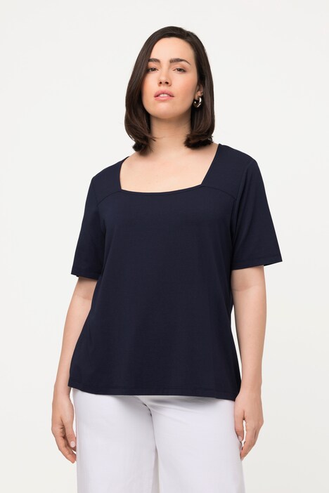 T-shirt, couture fantaisie, encolure carrée, manches courtes