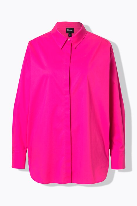 Shirtblouse, knopen van parelmoer, oversized, overhemdkraag, lange mouwen