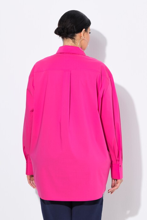 Shirtblouse, knopen van parelmoer, oversized, overhemdkraag, lange mouwen
